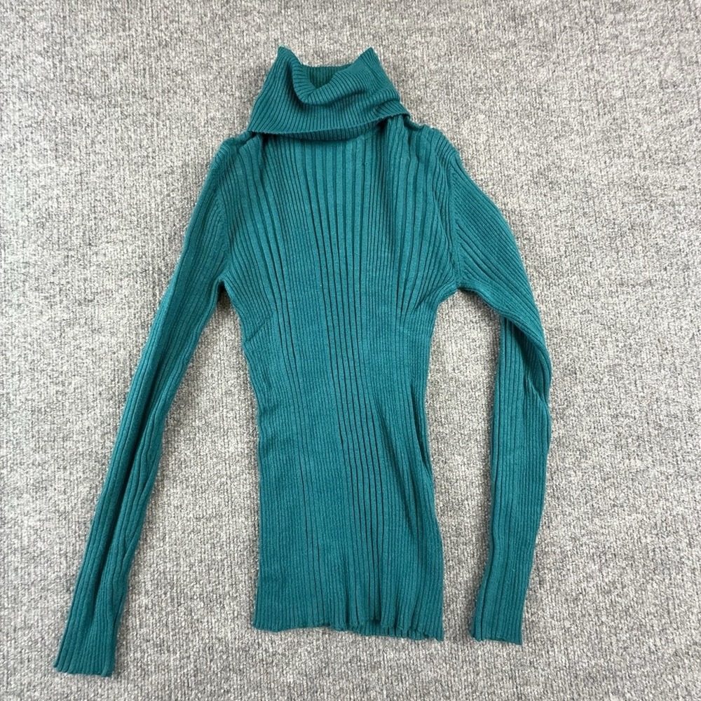 No Boundaries Green Turtleneck Ribbed Knit Pullover Sweater Juniors Small 3/5